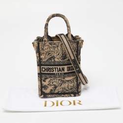 Pre Owned Dior Black Toile De Jouy Embroidery Canvas Mini Book Tote Phone Bag
