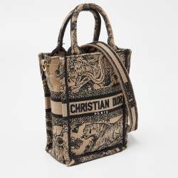 Pre Owned Dior Black Toile De Jouy Embroidery Canvas Mini Book Tote Phone Bag