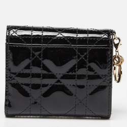 Pre Owned Dior Black Cannage Patent Leather Lady Dior Card Holder