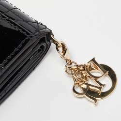 Pre Owned Dior Black Cannage Patent Leather Lady Dior Card Holder