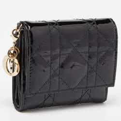 Pre Owned Dior Black Cannage Patent Leather Lady Dior Card Holder