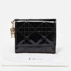 Pre Owned Dior Black Cannage Patent Leather Lady Dior Card Holder