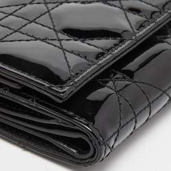 Pre Owned Dior Black Cannage Patent Leather Lady Dior Card Holder