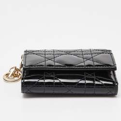 Pre Owned Dior Black Cannage Patent Leather Lady Dior Card Holder