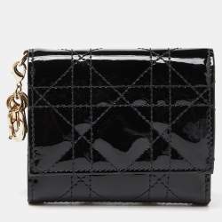 Pre Owned Dior Black Cannage Patent Leather Lady Dior Card Holder