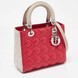 Pre Owned Dior Two Tone Pink Cannage Leather Medium Lady Dior Tote