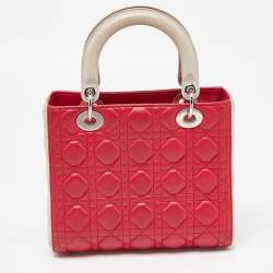 Pre Owned Dior Two Tone Pink Cannage Leather Medium Lady Dior Tote