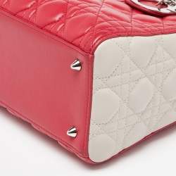 Pre Owned Dior Two Tone Pink Cannage Leather Medium Lady Dior Tote
