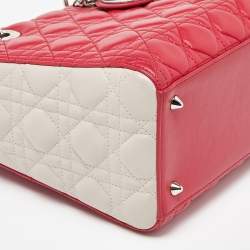 Pre Owned Dior Two Tone Pink Cannage Leather Medium Lady Dior Tote