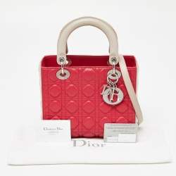 Pre Owned Dior Two Tone Pink Cannage Leather Medium Lady Dior Tote