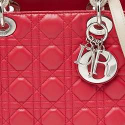 Pre Owned Dior Two Tone Pink Cannage Leather Medium Lady Dior Tote