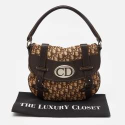 Pre Owned Dior Brown Oblique Canvas and Leather CD Logo Flap Hobo