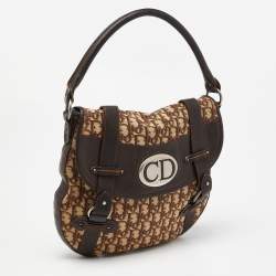 Pre Owned Dior Brown Oblique Canvas and Leather CD Logo Flap Hobo