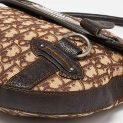 Pre Owned Dior Brown Oblique Canvas and Leather CD Logo Flap Hobo