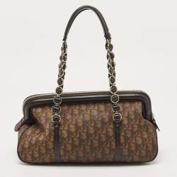 Dior Brown Oblique Coated Canvas And Leather Trotter Romantique Satchel