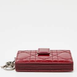 Pre Owned Dior Red Cannage Patent Leather Lady Dior 5 Gusset Card Holder