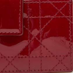 Pre Owned Dior Red Cannage Patent Leather Lady Dior 5 Gusset Card Holder