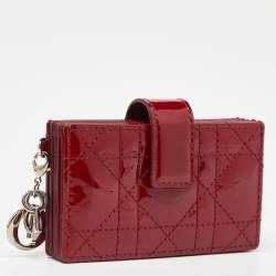 Pre Owned Dior Red Cannage Patent Leather Lady Dior 5 Gusset Card Holder