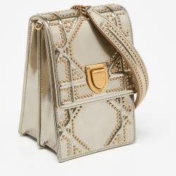Pre Owned Dior Metallic Gold Glossy Leather Studded Diorama Vertical Clutch