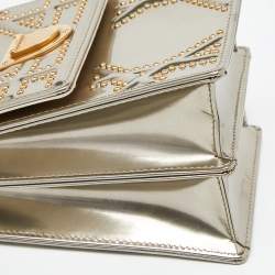 Pre Owned Dior Metallic Gold Glossy Leather Studded Diorama Vertical Clutch