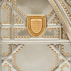 Pre Owned Dior Metallic Gold Glossy Leather Studded Diorama Vertical Clutch