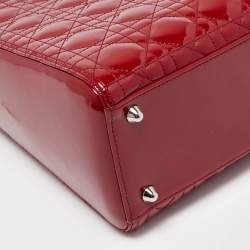 Pre Owned Dior Red Cannage Patent Leather Large Lady Dior Tote