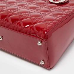 Pre Owned Dior Red Cannage Patent Leather Large Lady Dior Tote