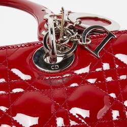 Pre Owned Dior Red Cannage Patent Leather Large Lady Dior Tote