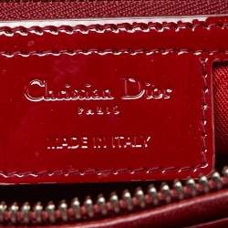Pre Owned Dior Red Cannage Patent Leather Large Lady Dior Tote