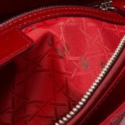 Pre Owned Dior Red Cannage Patent Leather Large Lady Dior Tote