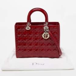 Pre Owned Dior Red Cannage Patent Leather Large Lady Dior Tote