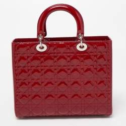 Pre Owned Dior Red Cannage Patent Leather Large Lady Dior Tote