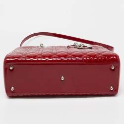 Pre Owned Dior Red Cannage Patent Leather Large Lady Dior Tote