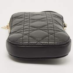 Pre Owned Dior Black Cannage Leather Lady Dior Phone Holder with Chain
