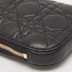 Pre Owned Dior Black Cannage Leather Lady Dior Phone Holder with Chain