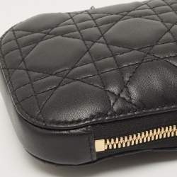 Pre Owned Dior Black Cannage Leather Lady Dior Phone Holder with Chain
