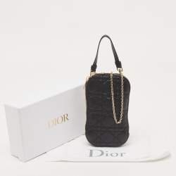 Pre Owned Dior Black Cannage Leather Lady Dior Phone Holder with Chain