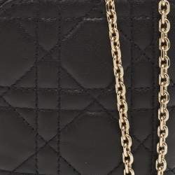Pre Owned Dior Black Cannage Leather Lady Dior Phone Holder with Chain