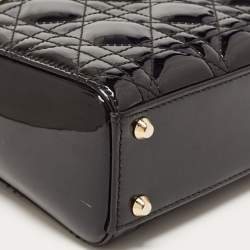 Dior Black Cannage Patent Leather Mini Lady Dior Tote