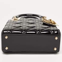 Dior Black Cannage Patent Leather Mini Lady Dior Tote