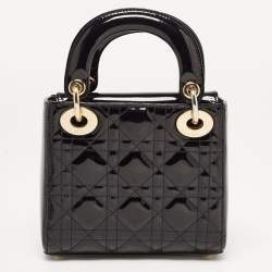 Dior Black Cannage Patent Leather Mini Lady Dior Tote