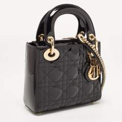 Dior Black Cannage Patent Leather Mini Lady Dior Tote