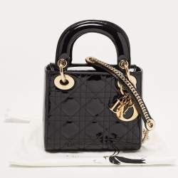 Dior Black Cannage Patent Leather Mini Lady Dior Tote