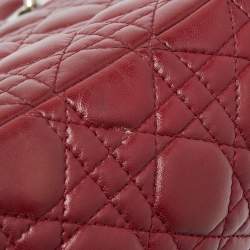 Pre Owned Dior Dark Red Cannage Leather Medium Flower Lady Dior Tote