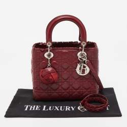 Pre Owned Dior Dark Red Cannage Leather Medium Flower Lady Dior Tote
