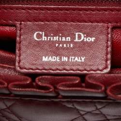 Pre Owned Dior Dark Red Cannage Leather Medium Flower Lady Dior Tote