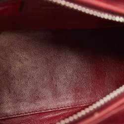 Pre Owned Dior Dark Red Cannage Leather Medium Flower Lady Dior Tote