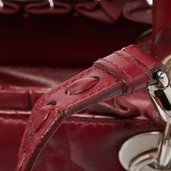 Pre Owned Dior Dark Red Cannage Leather Medium Flower Lady Dior Tote