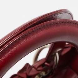 Pre Owned Dior Dark Red Cannage Leather Medium Flower Lady Dior Tote