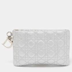 Pre Owned Dior Silver Cannage Coated Canvas Panarea Clutch
